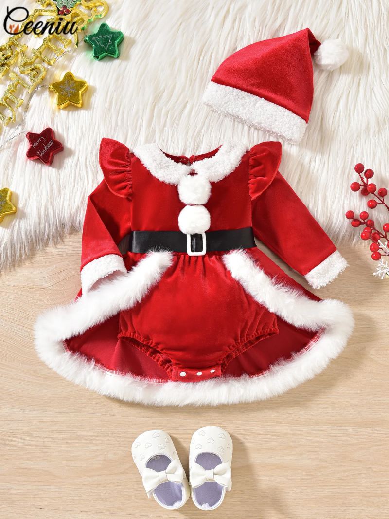 Baby Girl Christmas Bodysuit with Hat