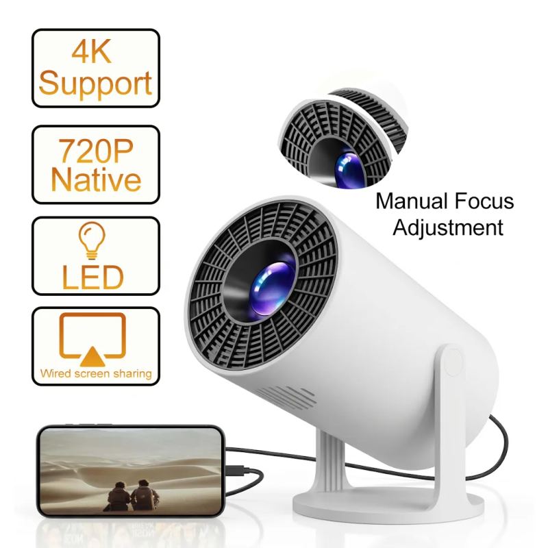 1080P Mini Projector, 4K Support, Short-Throw